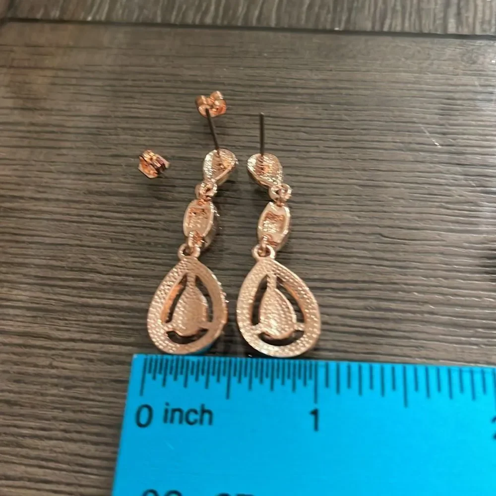 Vintage Style Rose Gold Colored Drop Earrings Rhinestone Dangle Earrings